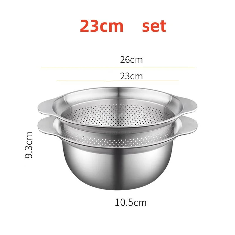 304 Stainless Steel Vegetable Washing Basin & Strainer – Multi-Purpose Rice Washer, Fruit Filter, Kitchen Drain Basket
