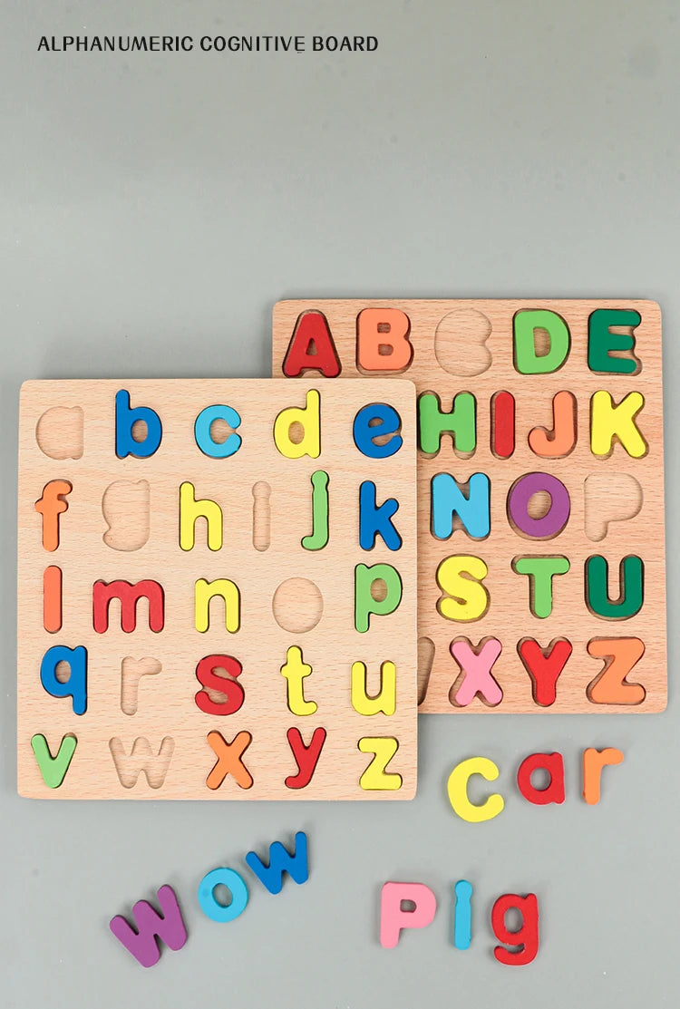 Kids Alphabet & Number Wooden Puzzle – Montessori Preschool Educational Toy