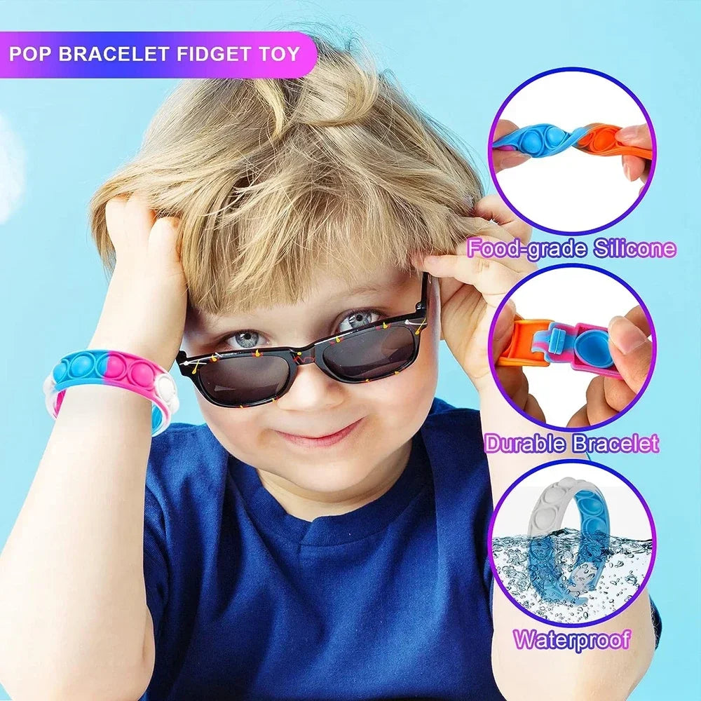 12/24/36PCS Silicone Colorful Bubble Wristband – Kids Party Favors, Birthday Gifts, Wedding Souvenirs, Carnival & Holiday Bracelets