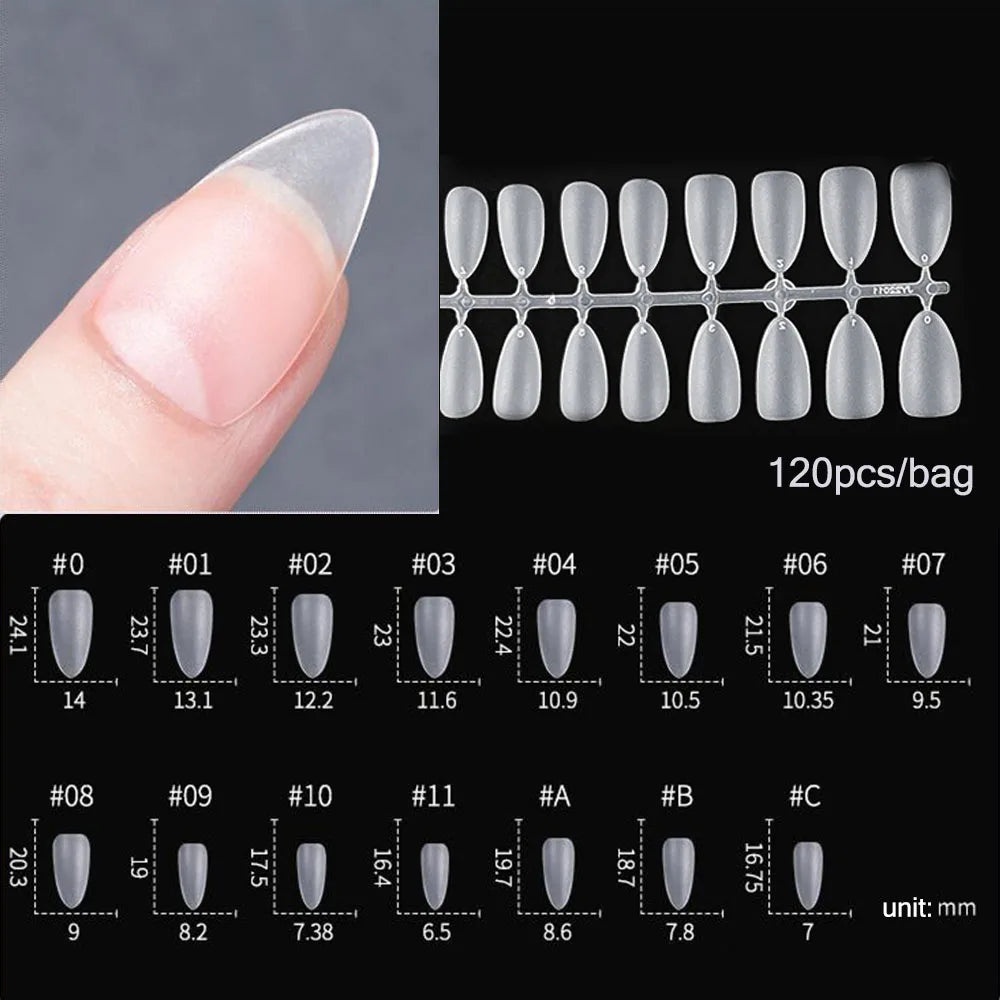 120PCS Matte Press-On Nail Tips – Soft Full-Cover Oval Almond False Nails for DIY Manicure