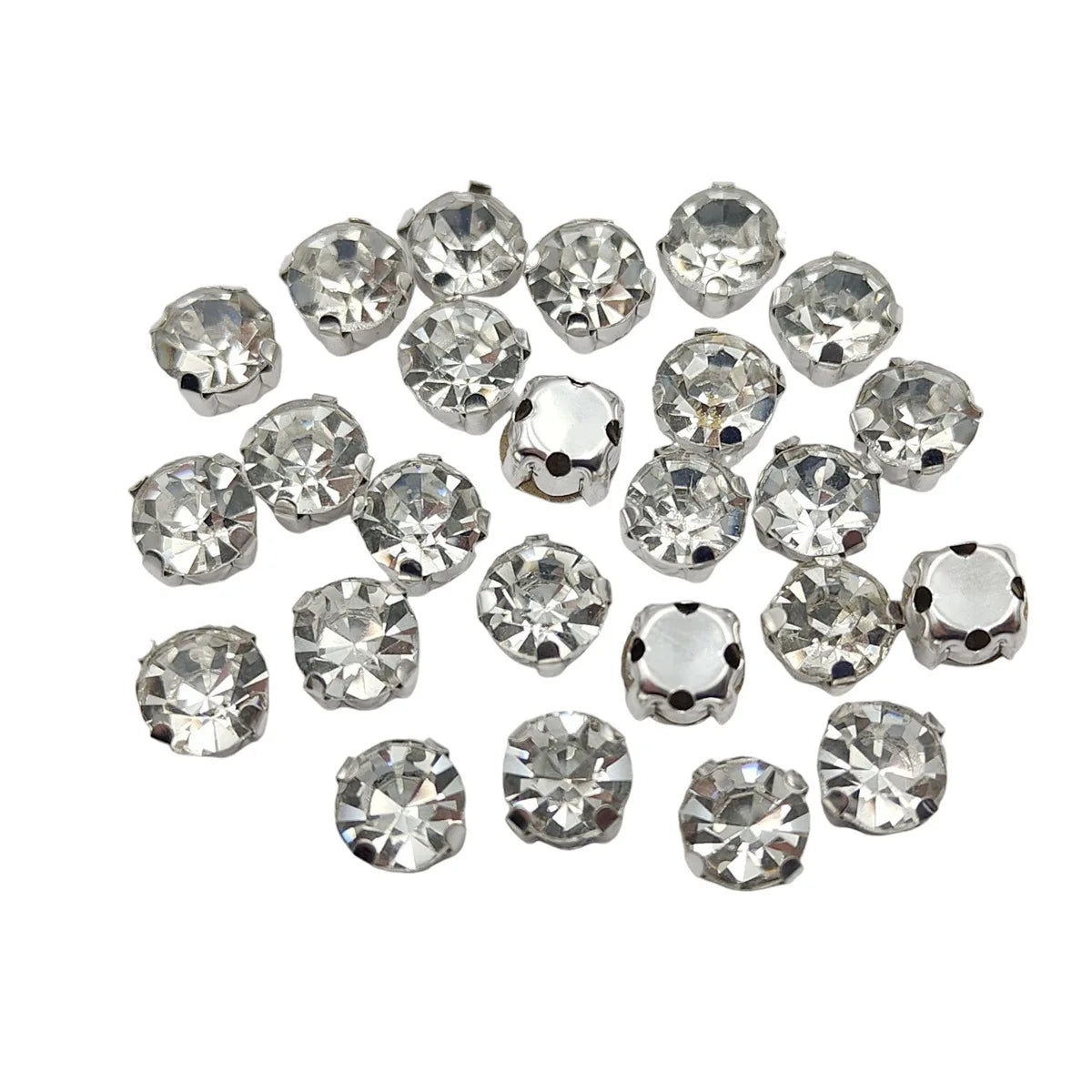 Round Glass Rhinestones with Claw – Silver Base Sew-On Crystals for Clothing, Shoes, and Crafts