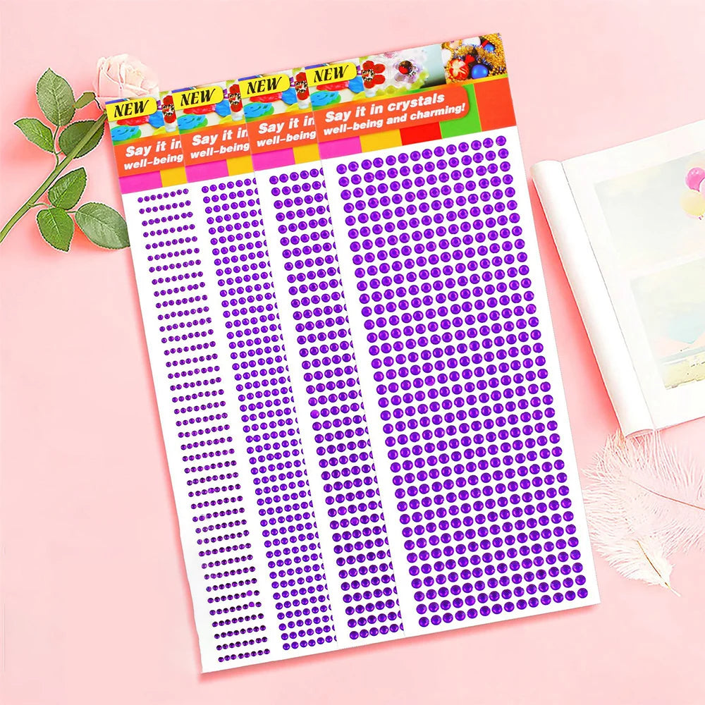 1040/900/504Pcs Acrylic Drill DIY Crystal Rhinestone Self-Adhesive Stickers for Phone Cases, Cards, and Crafts